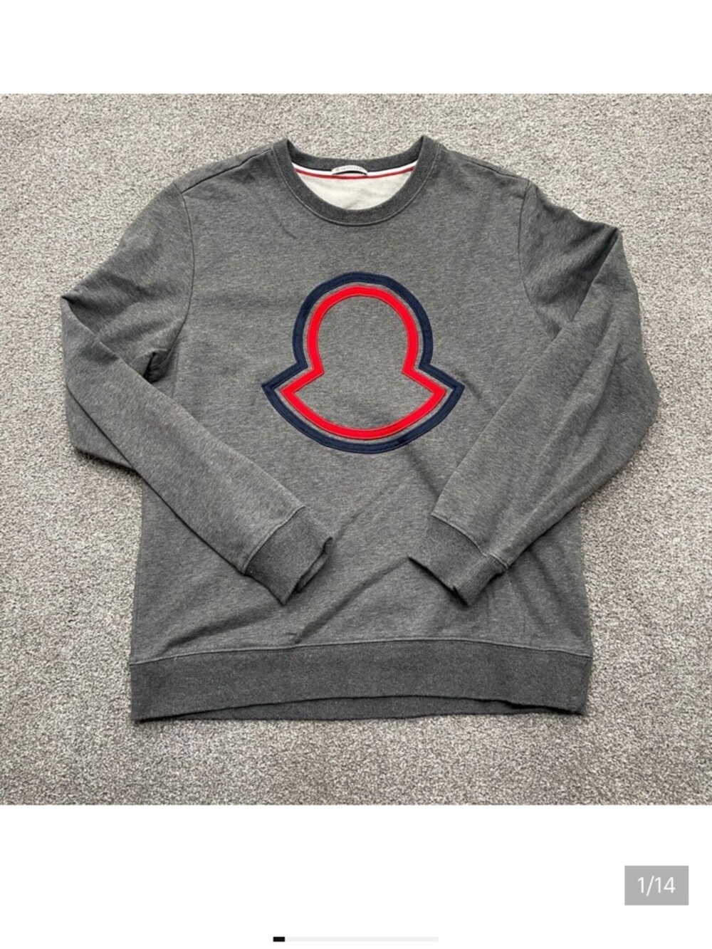 Moncler Gray Crewneck Sweatshirt with Red & Navy Logo